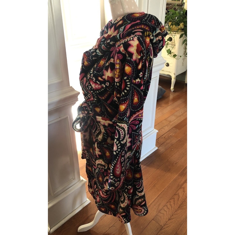 Painted Paisley Hooded Robe - Black/Multi - Picture 3 of 8